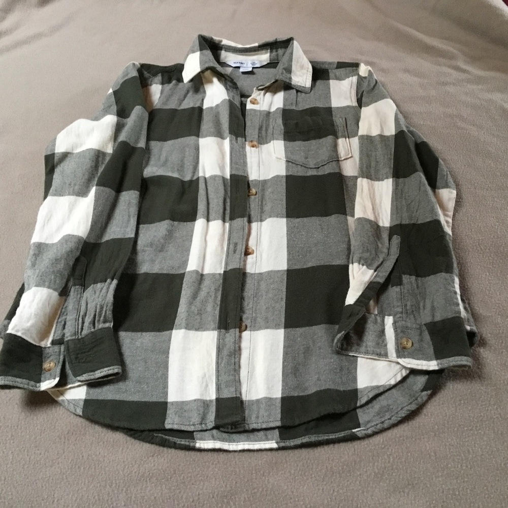 Womens Green and White Plaid Shirt